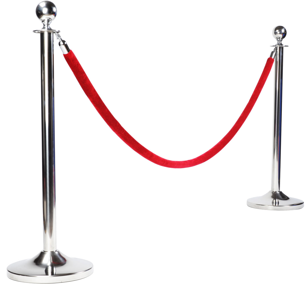 Velvet Stanchion Rope Crowd Control Barrier Rope with Silver Hooks, 78.7inch(L)