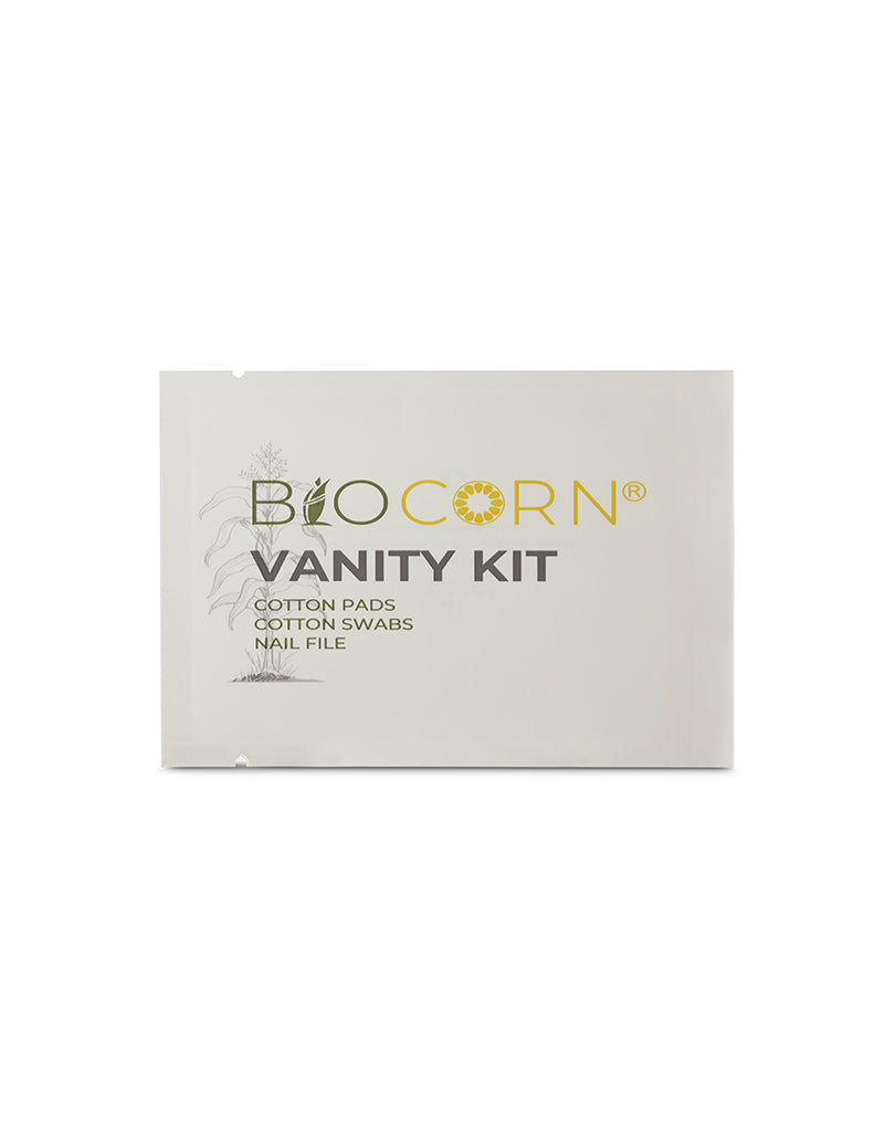 Vanity kit, cotton pads, cotton tips, nail file, hotel supply