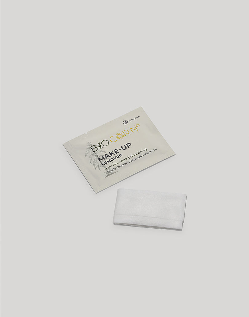 Make-up remover wipes, biocorn, individually packed for vacation homes and hotels