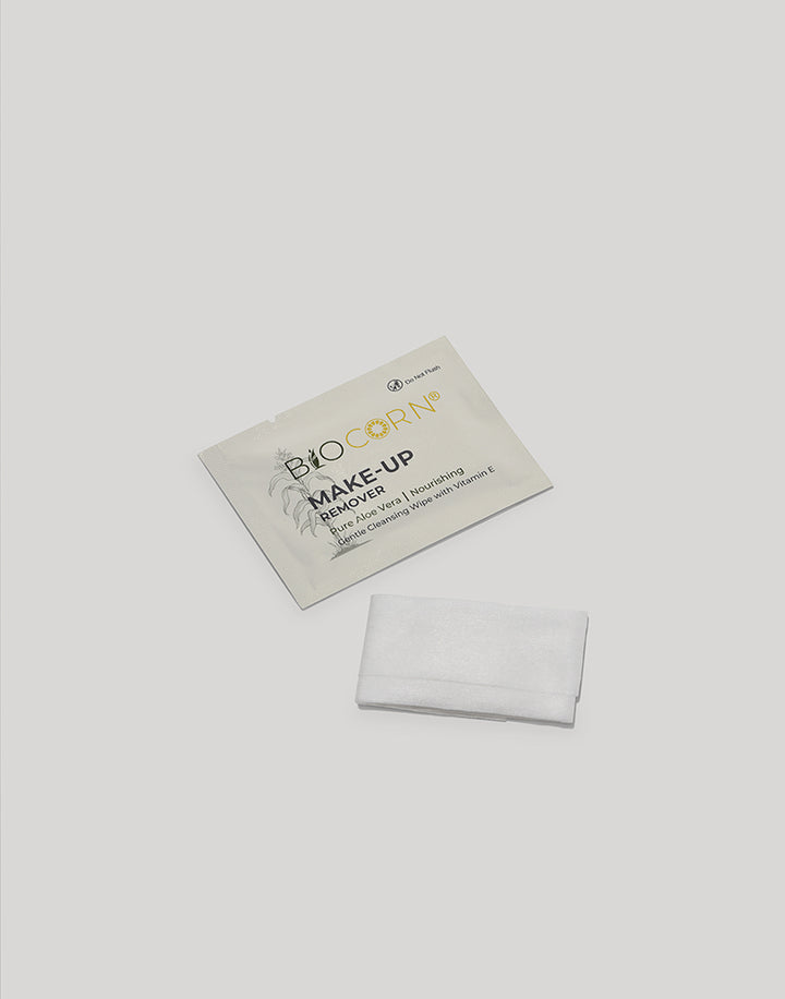 Make-up remover wipes, biocorn, individually packed for vacation homes and hotels