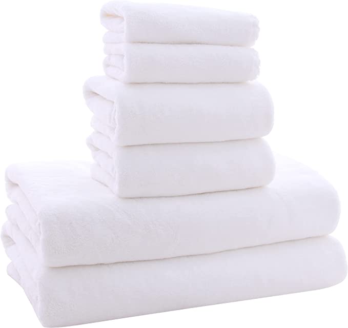 100% Cotton Premium White Towel Sets For Bathroom (Pack of 6), Face Towels, Hand Towels, Bath Towels