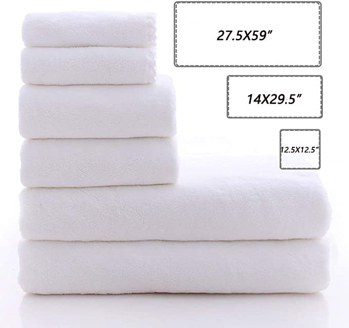 100% Cotton Premium White Towel Sets For Bathroom (Pack of 6), Face Towels, Hand Towels, Bath Towels