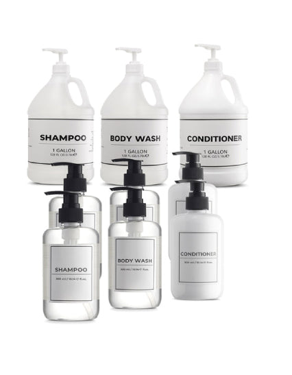 Shampoo, Conditioner, Body Wash Botltle Set with Refills, for vacation homes and hotels