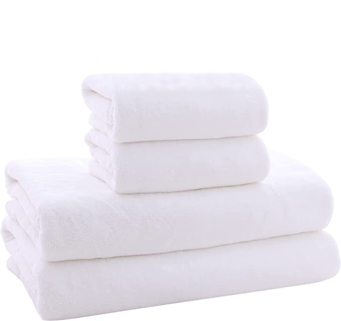 4-Piece 100% Cotton Premium White Towel Sets For Bathroom